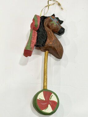 House of Hatten 1993 Toy Horse Pony on Stick 7” Christmas Ornament Folk Art